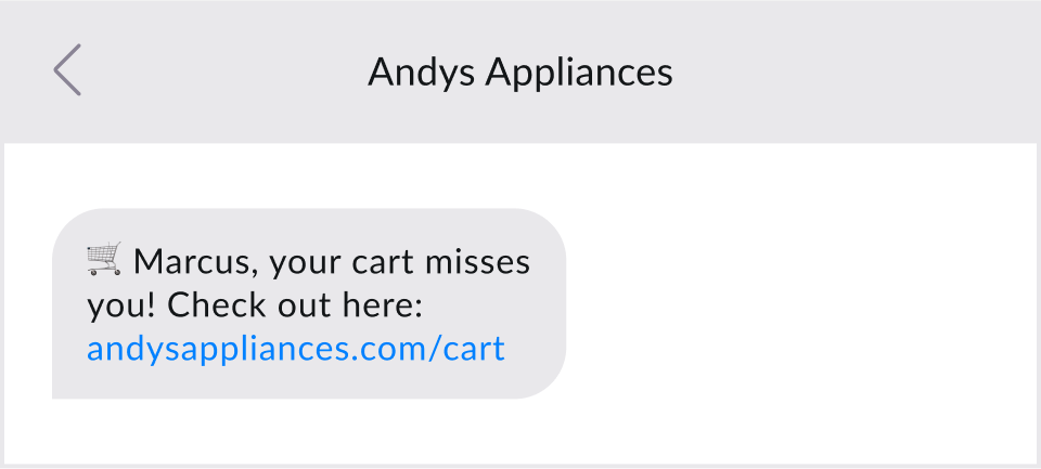 Reminder SMS example to reduce cart abandonment